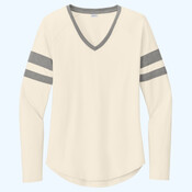 Women's Halftime Stripe Long Sleeve V Neck Tee